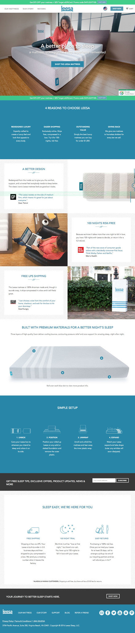 Leesa - Home Page Design