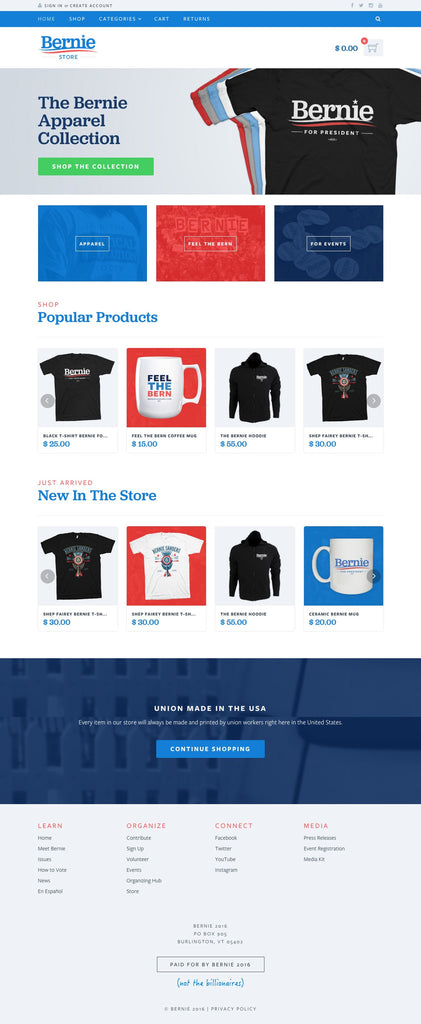 Bernie Sanders Store - Home Page Design
